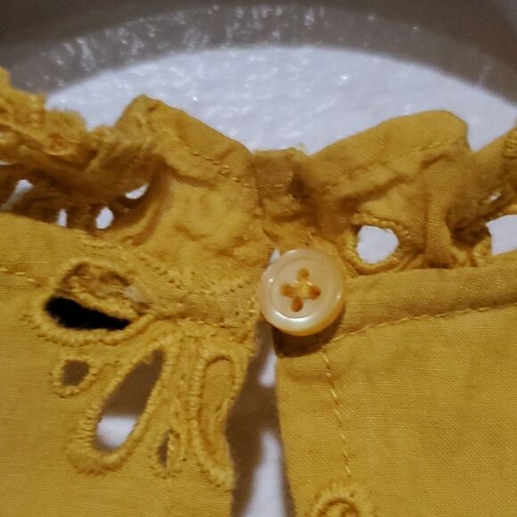 J. Crew Mustard Eyelet Long Sleeve Mock Neck Ruffled Top Size XS - Picture 8 of 13